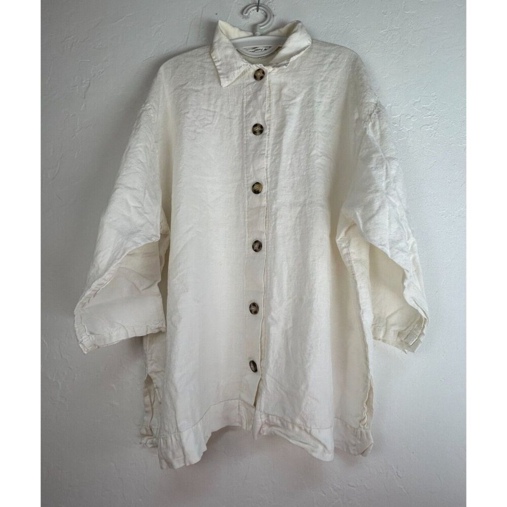 Christy Allen Women's 3/4 Sleeve Button Down Shirt Tunic Top White Size Medium